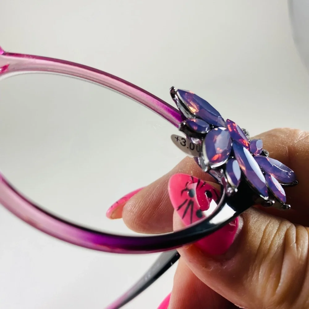Retro Readers plum ombre frames with Lavender rhinestones +3.00 reading glasses
